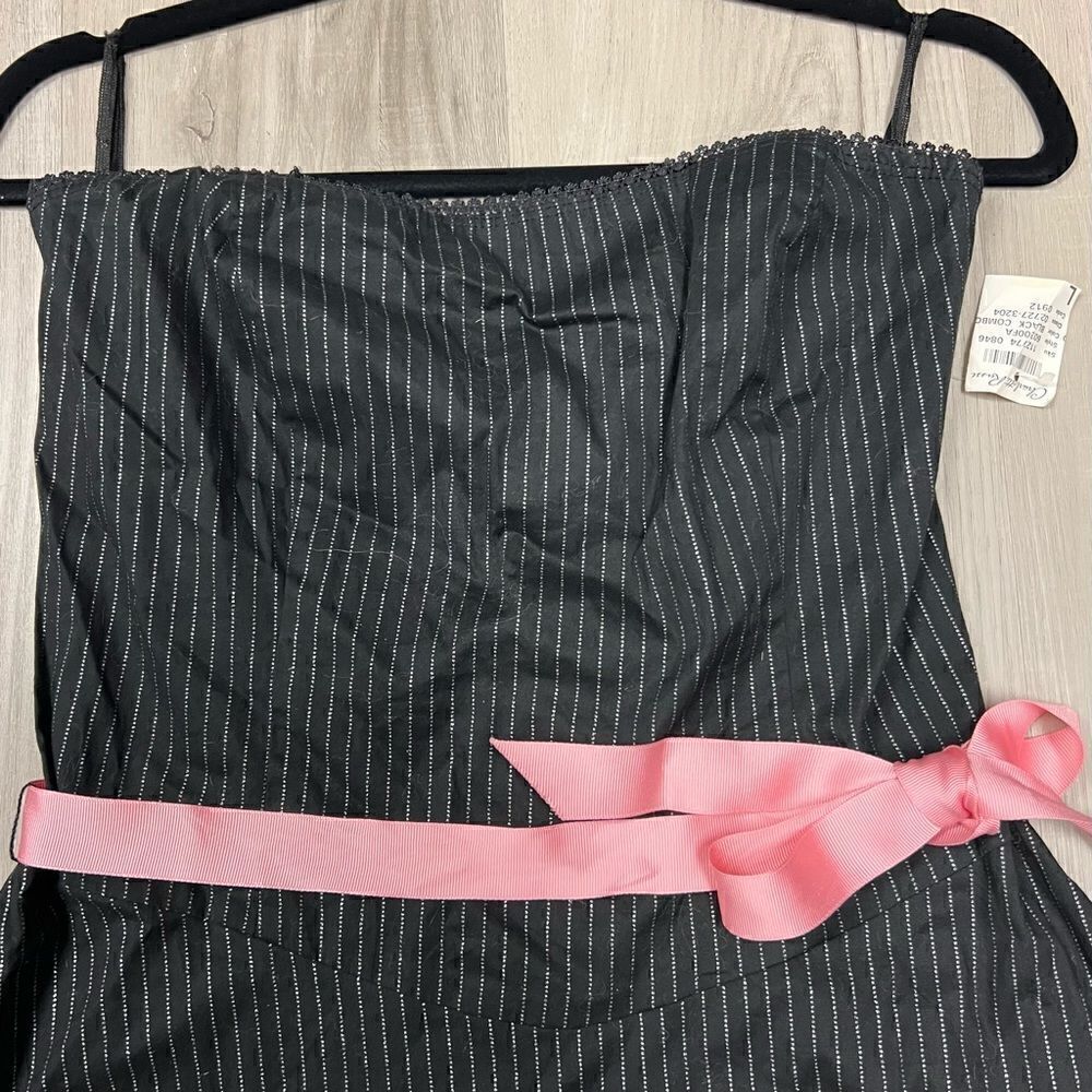 Charlotte Russe black pinstripe party dress sz L pink bow at waist NWT Vintage - Picture 6 of 15